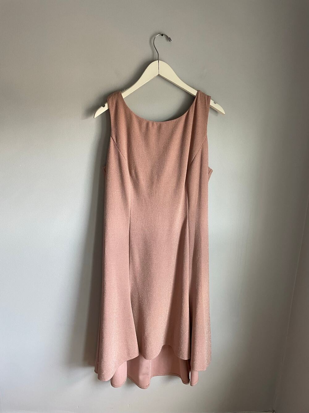 Adrianna Papell Pink Cowl Back Cocktail Sparkle Dress sz 16 Wedding Guest Flare